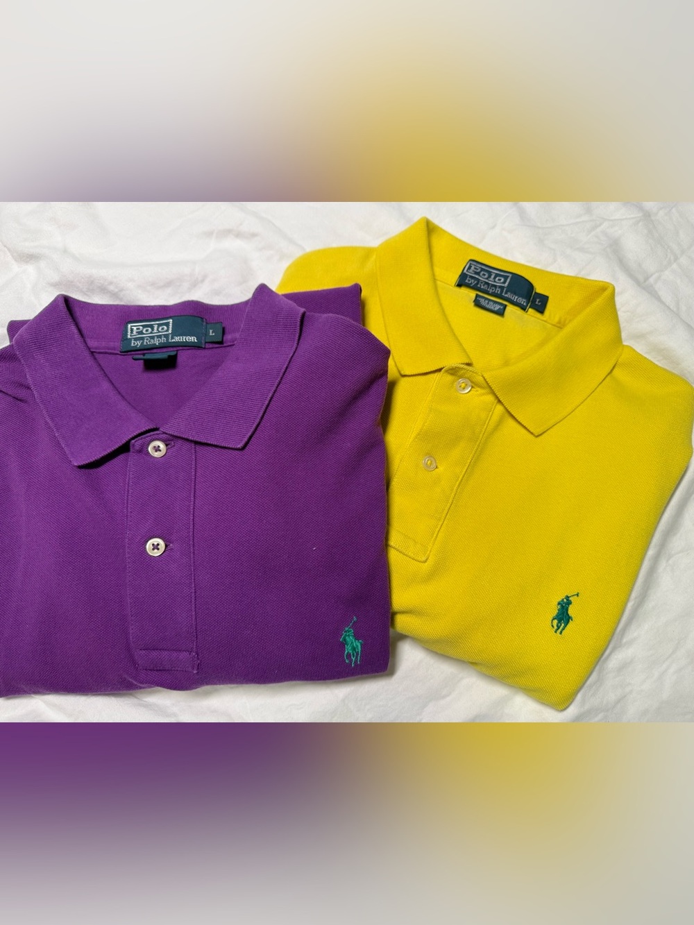 Polo Ralph Lauren Men’s Lg Short Sleeve Polo Shirts Purple Yellow Green Logo Vtg
